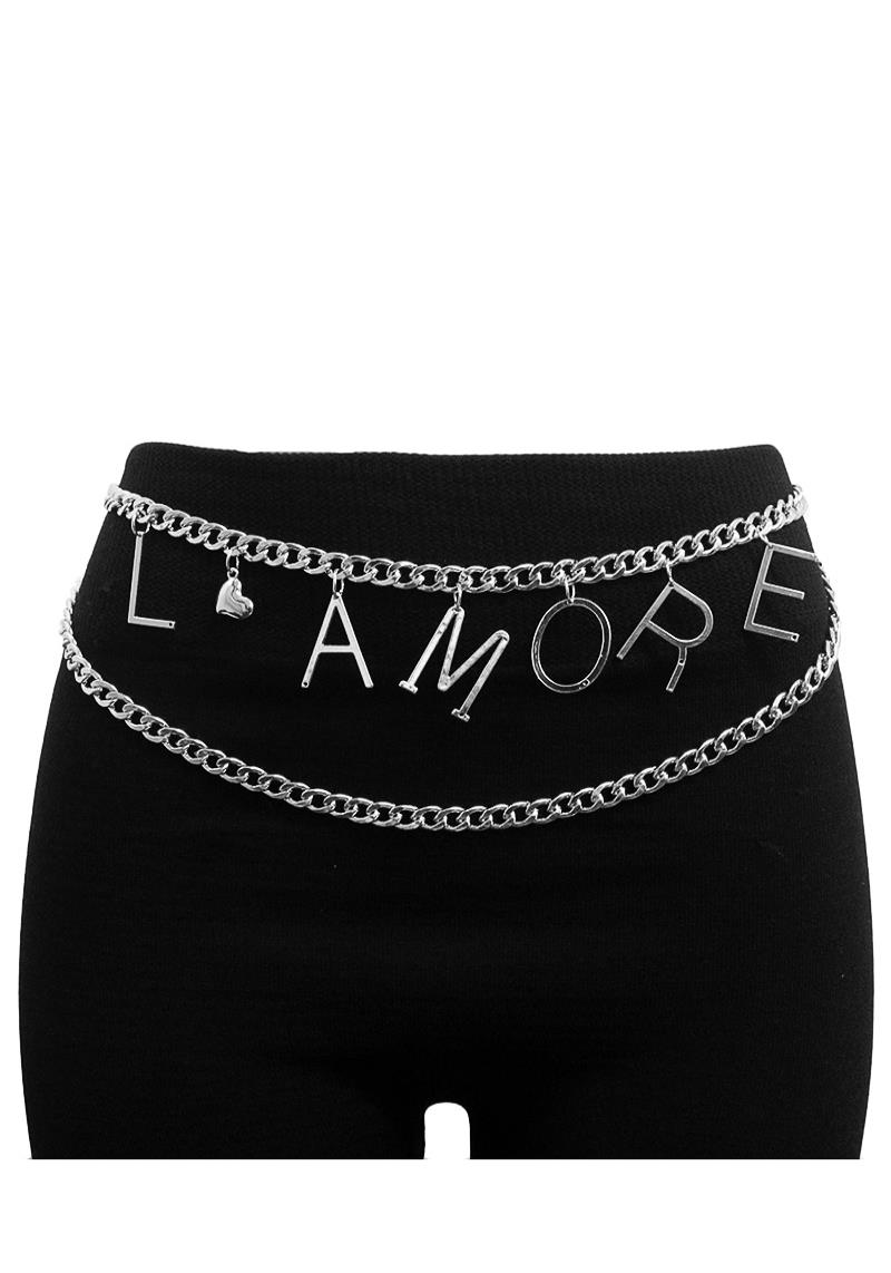 L`AMORE INITIAL MESSAGE DANGLE WAIST METAL BELLY BODY CHAIN BELT