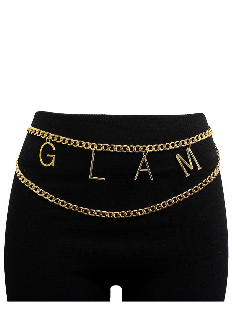 GLAM INITIAL MESSAGE DANGLE WAIST METAL BELLY BODY CHAIN BELT