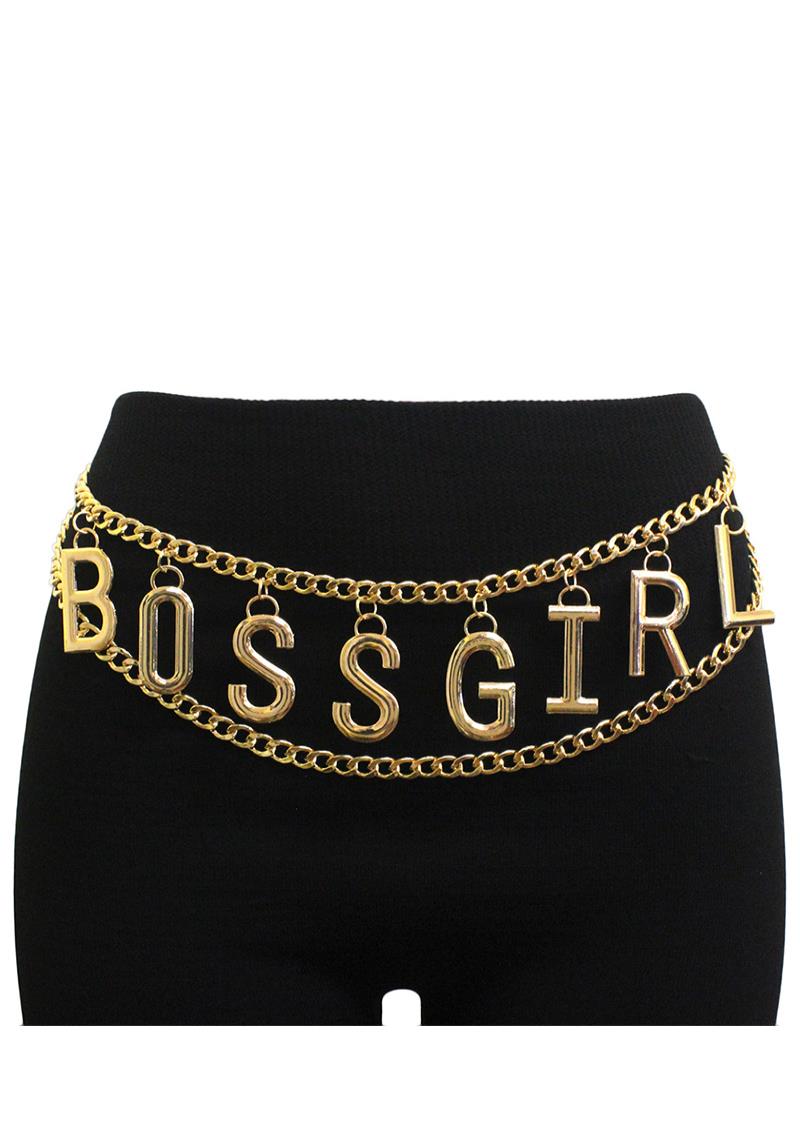 BOSSGIRL INITIAL MESSAGE DANGLE WAIST METAL BELLY BODY CHAIN BELT