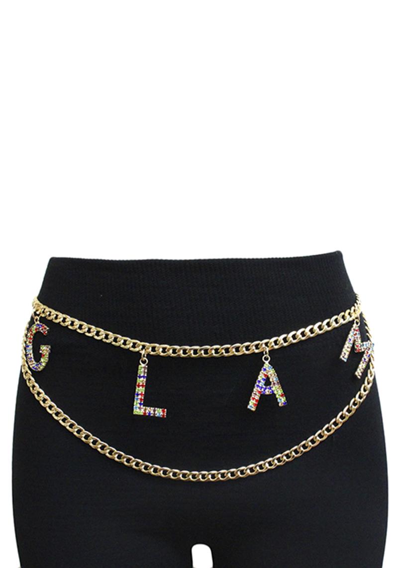 FASHION MULTI RHINESTONE GLAM CHAIN BELT