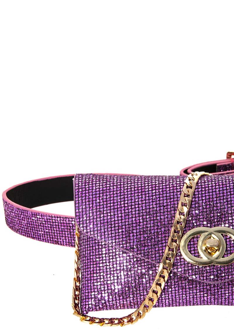 STYLISH SPARKLING RHINESTONE COVERED DOUBLE JOINED RING WAIST CLUTCH BELT