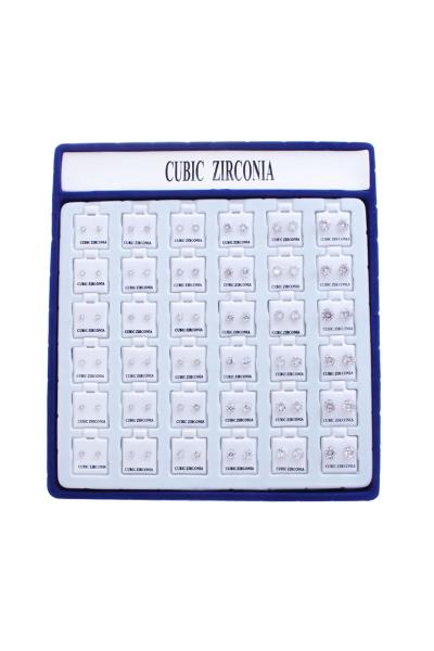 CUBIC ZIRCONIA ROUND STUD EARRING - 36 PCS.