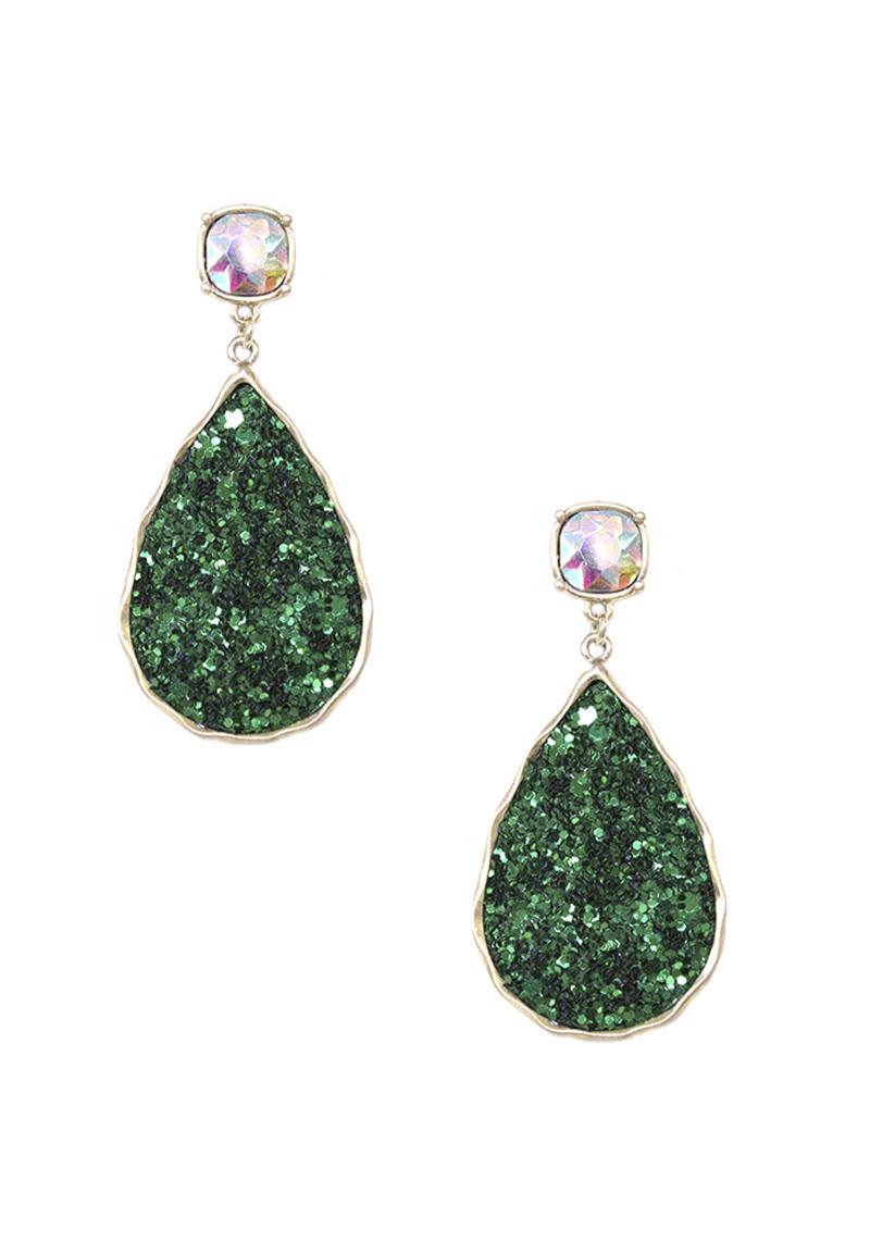 FASHION GLITTER TEARDROP DANGLE EARRING