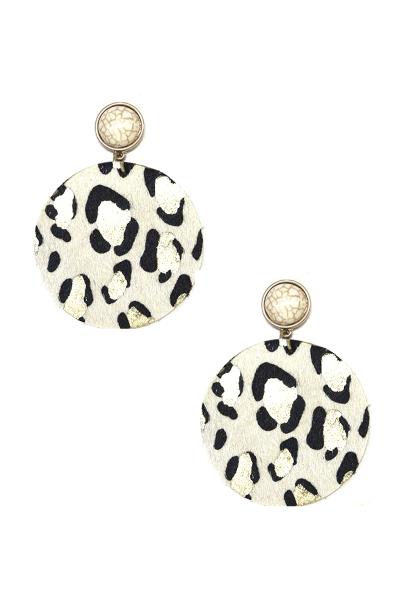 HAIRCALF LEOPARD PRINT ROUND DANGLE EARRING