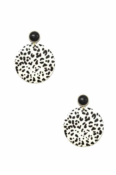 STONE ROUND ANIMAL PRINT DANGLE EARRING