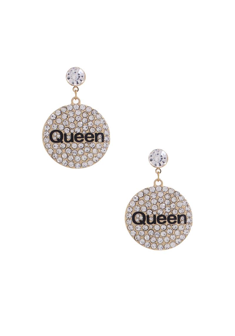 QUEEN RHINESTONE DISC DANGLE EARRING
