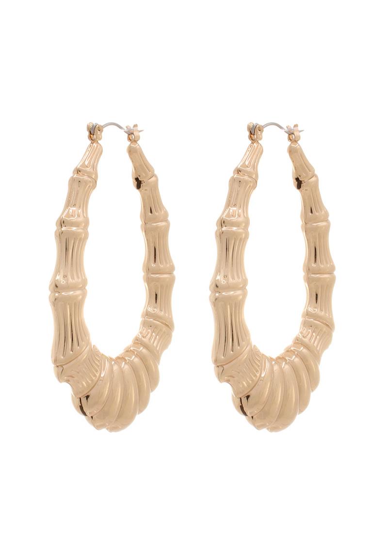 BAMBOO CHUNKY TEARDROP METAL HOOP EARRING