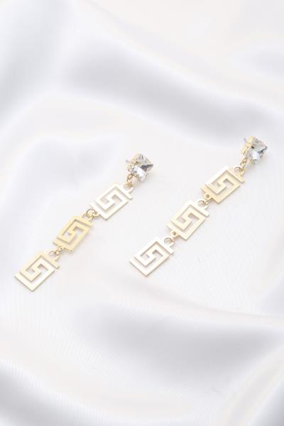 GREEK PATTERN CRYSTAL DANGLE EARRING