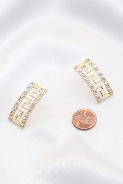 GREEK PATTERN RHINESTONE EDGE METAL BAR EARRING