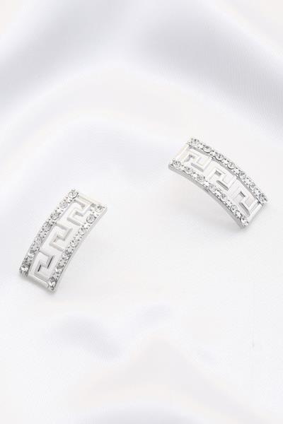 GREEK PATTERN RHINESTONE EDGE METAL BAR EARRING