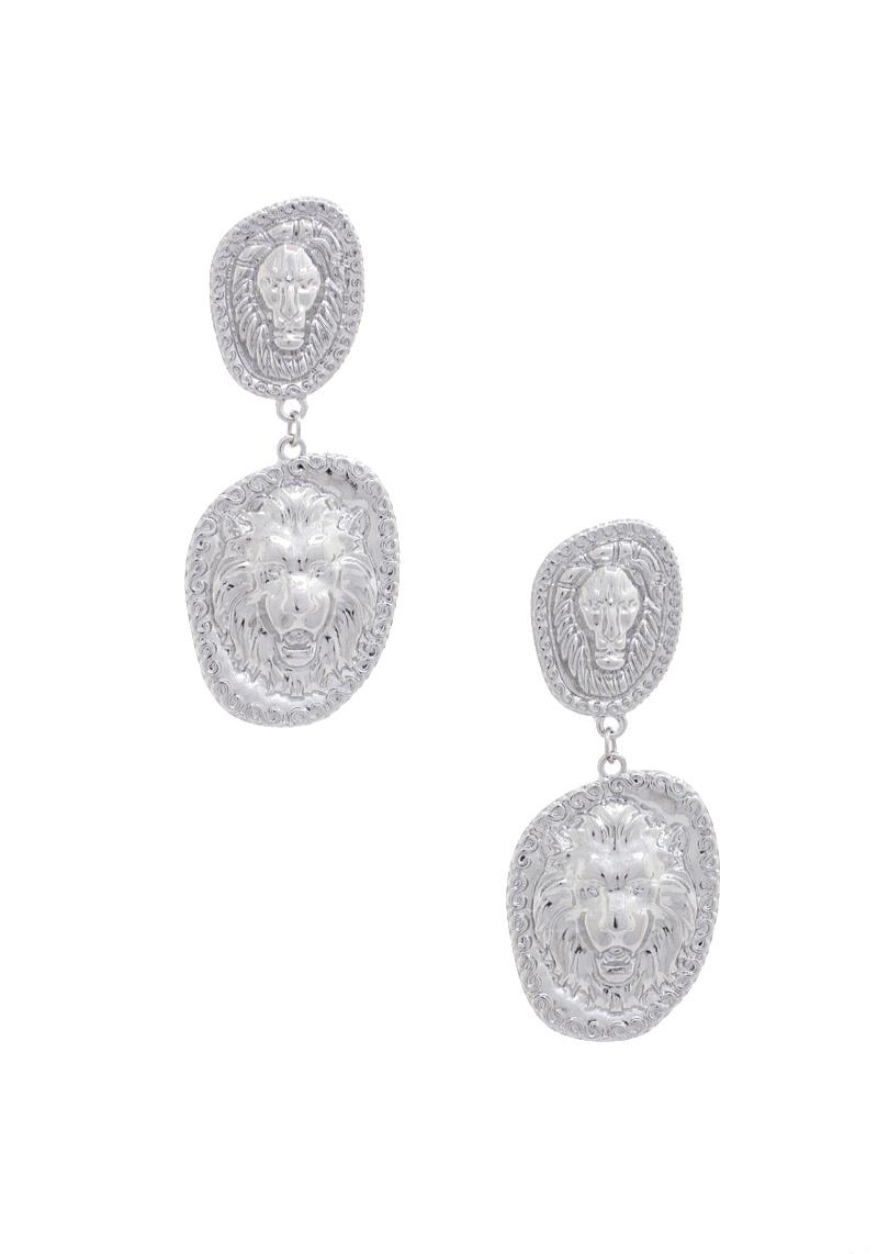 DOUBLE LION HEAD POST DROP EARRING