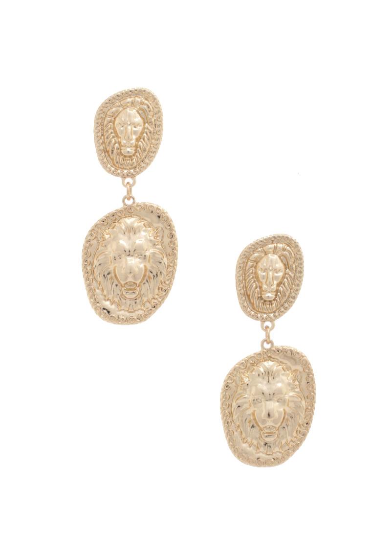 DOUBLE LION HEAD POST DROP EARRING