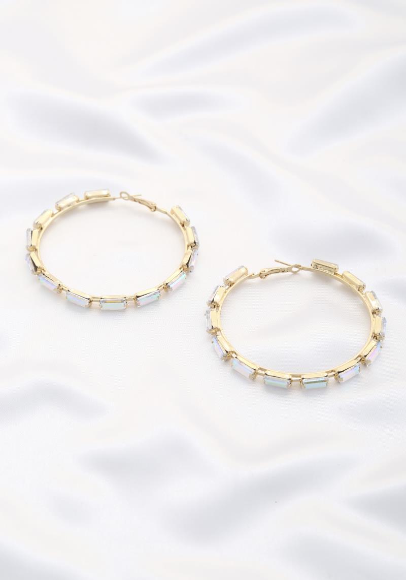 RECTANGLE RHINESTONE HOOP EARRING