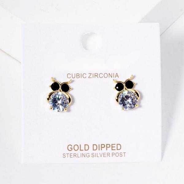 GOLD DIPPED CZ OWL STUD EARRING