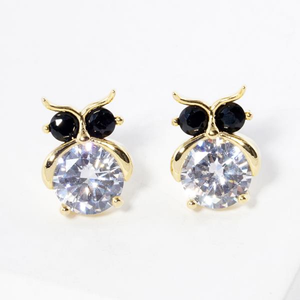 GOLD DIPPED CZ OWL STUD EARRING