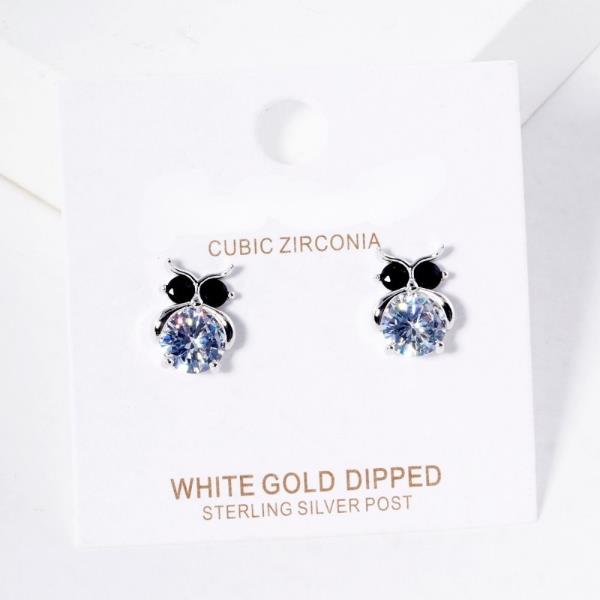 GOLD DIPPED CZ OWL STUD EARRING