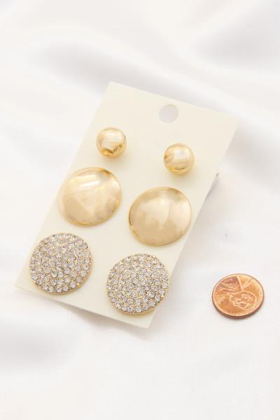 ROUND RHINESTONE METAL EARRING SET