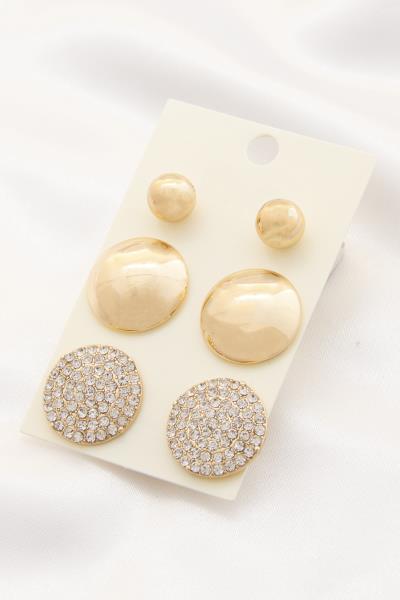 ROUND RHINESTONE METAL EARRING SET