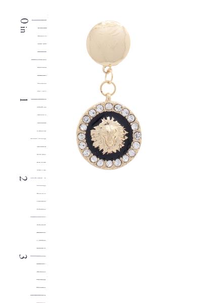 LION BEAD RHINESTONE CIRCLE POST DROP EARRING