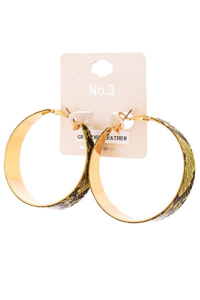 GENUINE LEATHER ACCENT 2 INCH HOOP EARRING