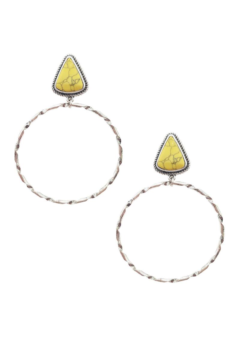 RODEO WESTERN STYLE NATURAL STONE ROUND DANGLE EARRING