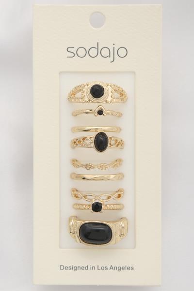 SODAJO BLACK BEAD METAL ASSORTED RING SET