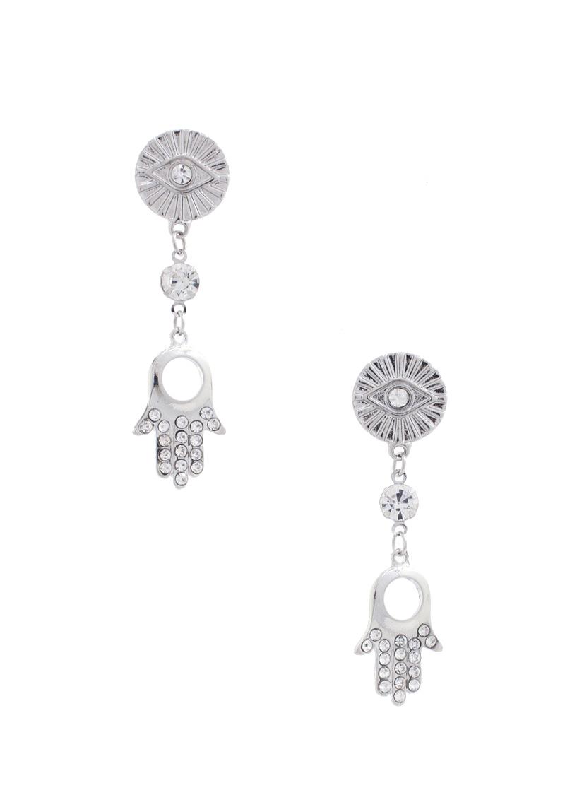 EYE DISC HAMSA HAND RHINESTONE DROP EARRING