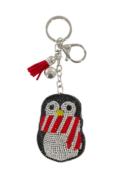 RHINESTONE CHRISTMAS PENGUIN KEYCHAIN WITH TASSEL