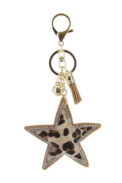 RHINESTONE LEOPARD STAR TASSEL KEY CHAIN