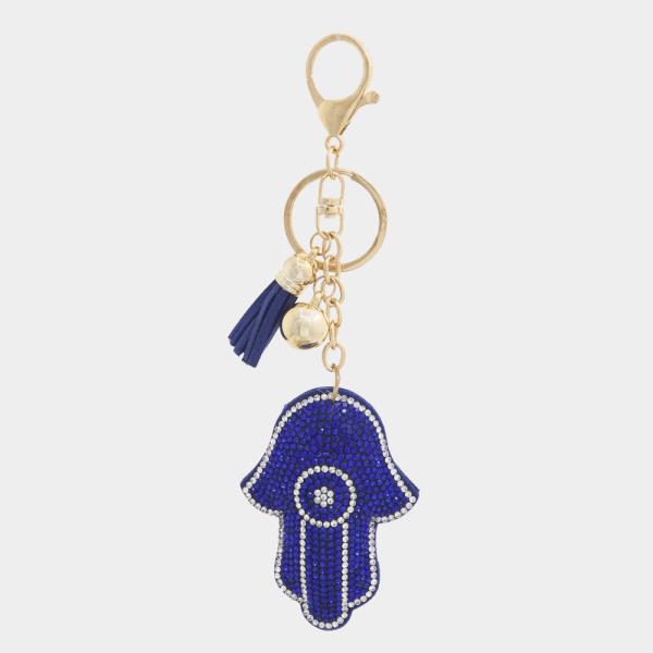 RHINESTONE HAMSA HAND TASSEL KEY CHAIN