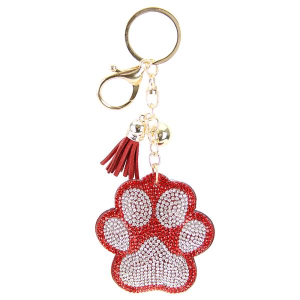 RHINESTONE DOG PAW TASSEL KEY CHAIN