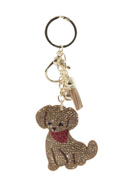 RHINESTONE DOG KEYCHAIN WITH TASSEL