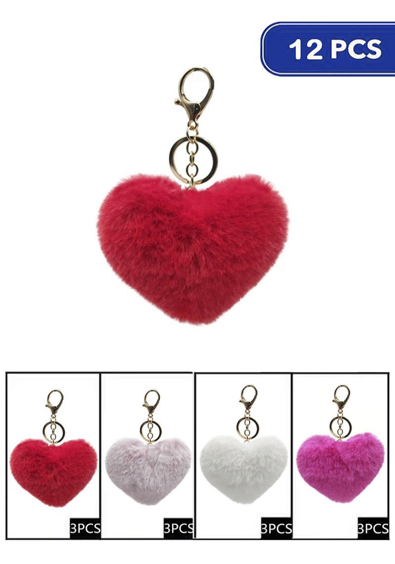 FASHION HEART POM POM KEY CHAIN (12 UNITS)