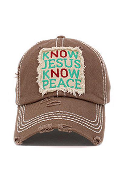 KNOW JESUS KNOW PEACE WASHED VINTAGE BALLCAP