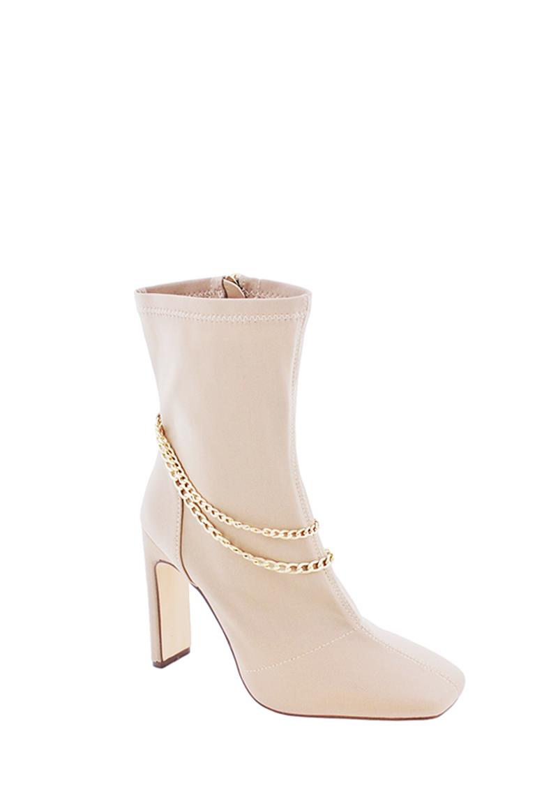 FASHION CHAIN LINK SMOOTH WIDE BOOTS HEEL