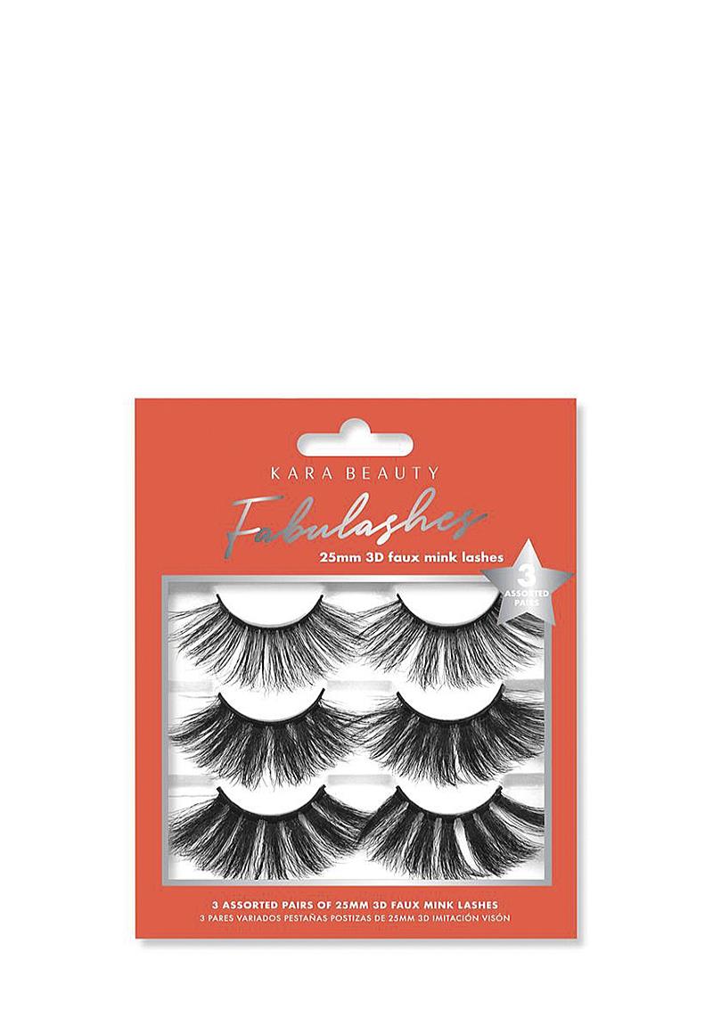 FABULASHES 25MM 3D FAUX MINK EYELASHES 3 ASSORTED PAIRS