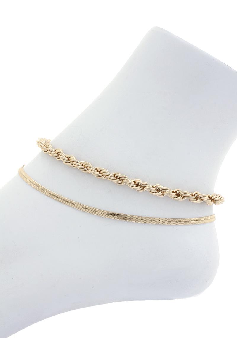 FLAT SNAKE CHAIN ROPE LINK METAL ANKLET