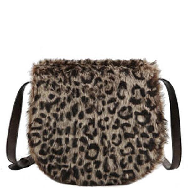 FASHION SOFT FUR ANIMAL PRINT CROSSBODY BAG