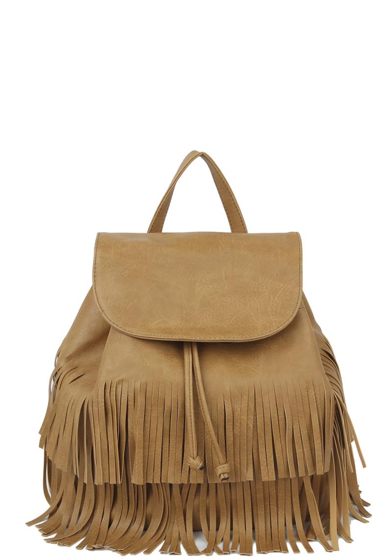 PLAIN TASSEL FRINGES COVERED CROSSBODY CONVERTIBLE BACKPACK