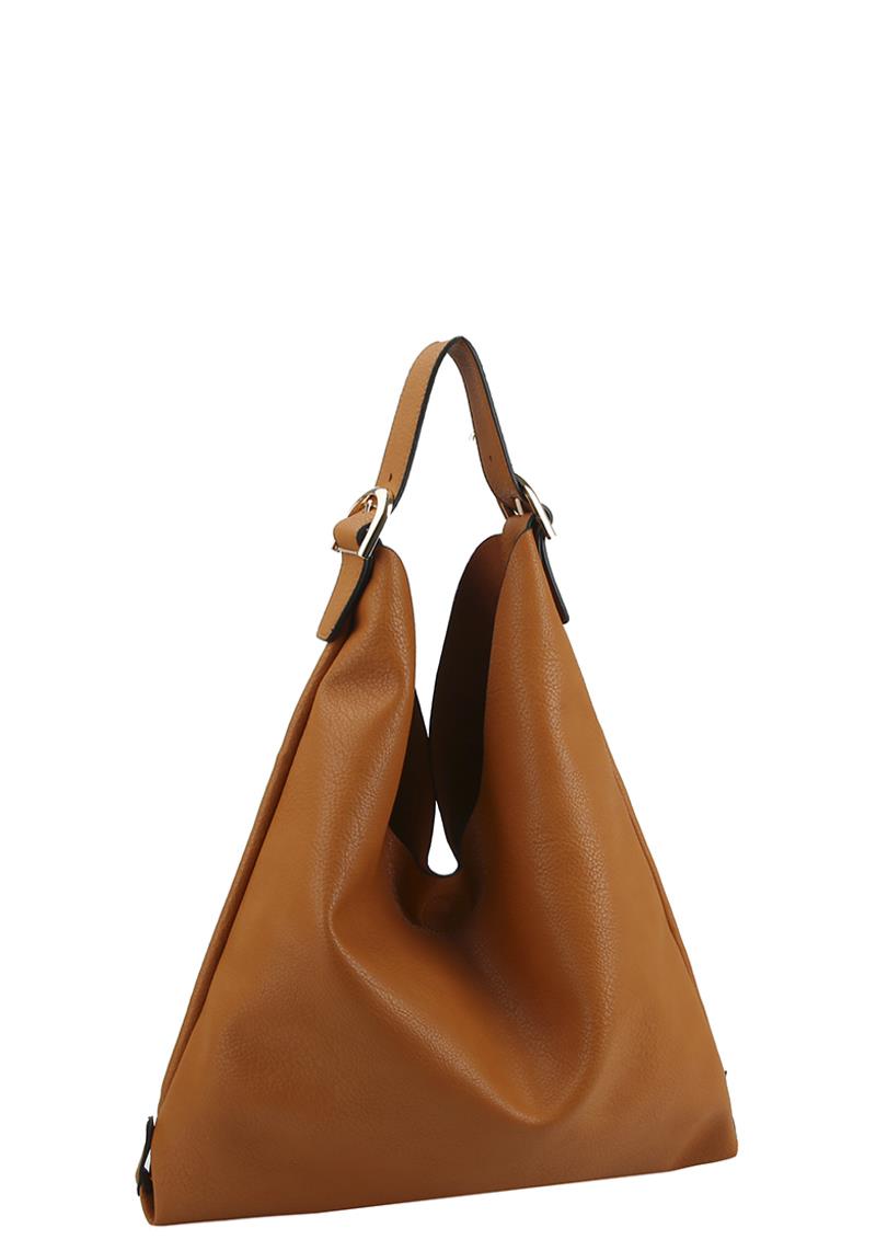 SMOOTH TEXTURED BUCKLE HOBO BAG