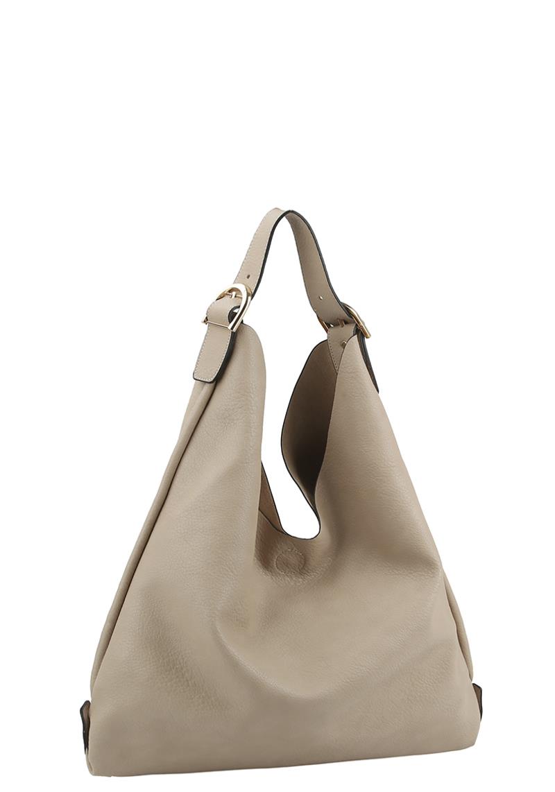 SMOOTH TEXTURED BUCKLE HOBO BAG