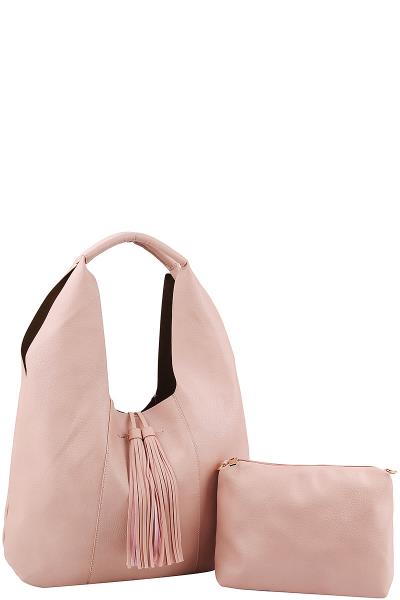 2IN1 FASHION TASSEL ACCENT HOBO BAG WITH LONG STRAP