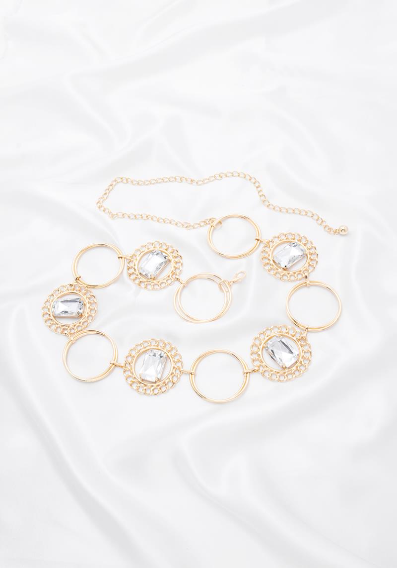 FASHION METAL CRYSTAL GEM CIRCLE CHAIN LINK HOOK BELT