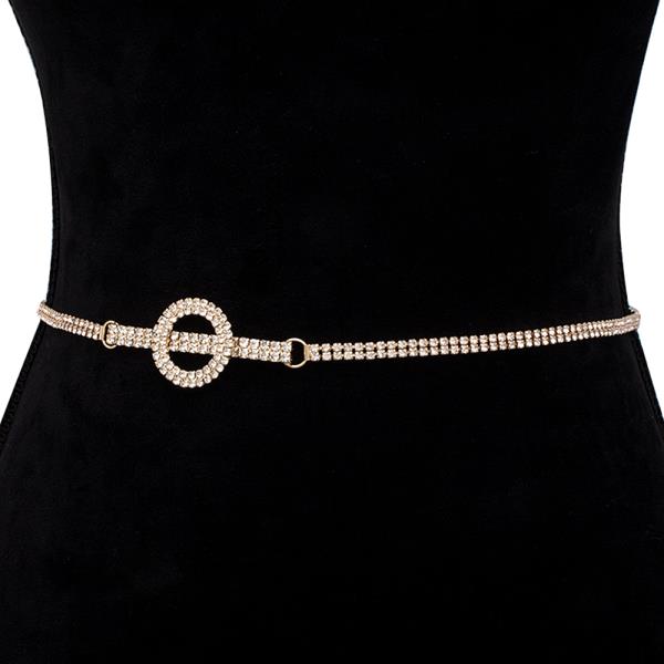 RHINESTONE CIRCLE 2 LINE METAL CHAIN LINK HOOK BELT