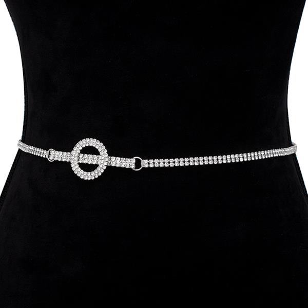 RHINESTONE CIRCLE 2 LINE METAL CHAIN LINK HOOK BELT