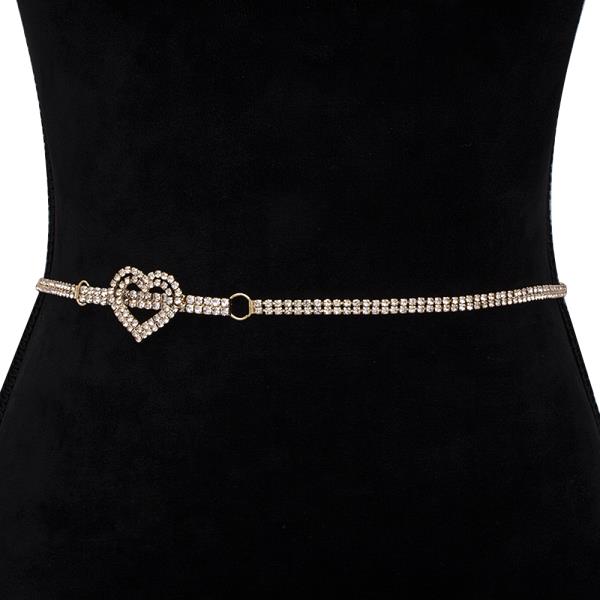RHINESTONE HEART 2 LINE METAL CHAIN LINK HOOK BELT