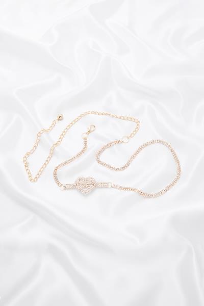 RHINESTONE HEART 2 LINE METAL CHAIN LINK HOOK BELT