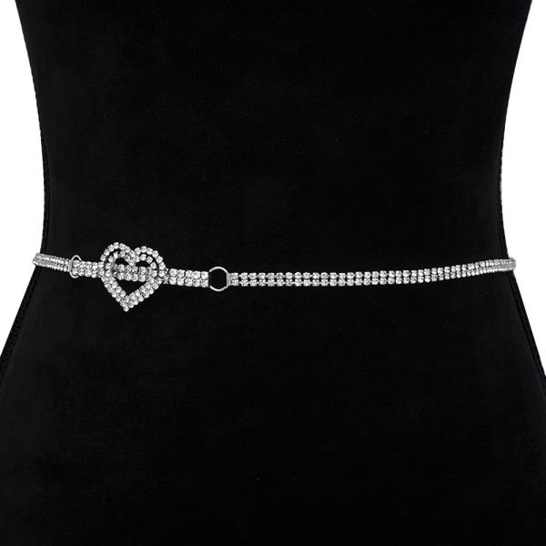 RHINESTONE HEART 2 LINE METAL CHAIN LINK HOOK BELT