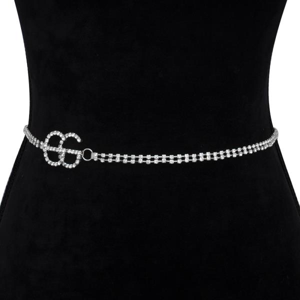 RHINESTONE DOUBLE LETTER DESIGN METAL BELT