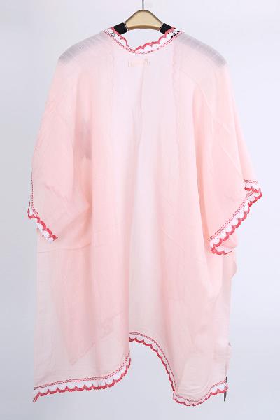 EMBROIDERED SCALLOP TRIM LOOSE FIT FLORAL KIMONO COVER-UP